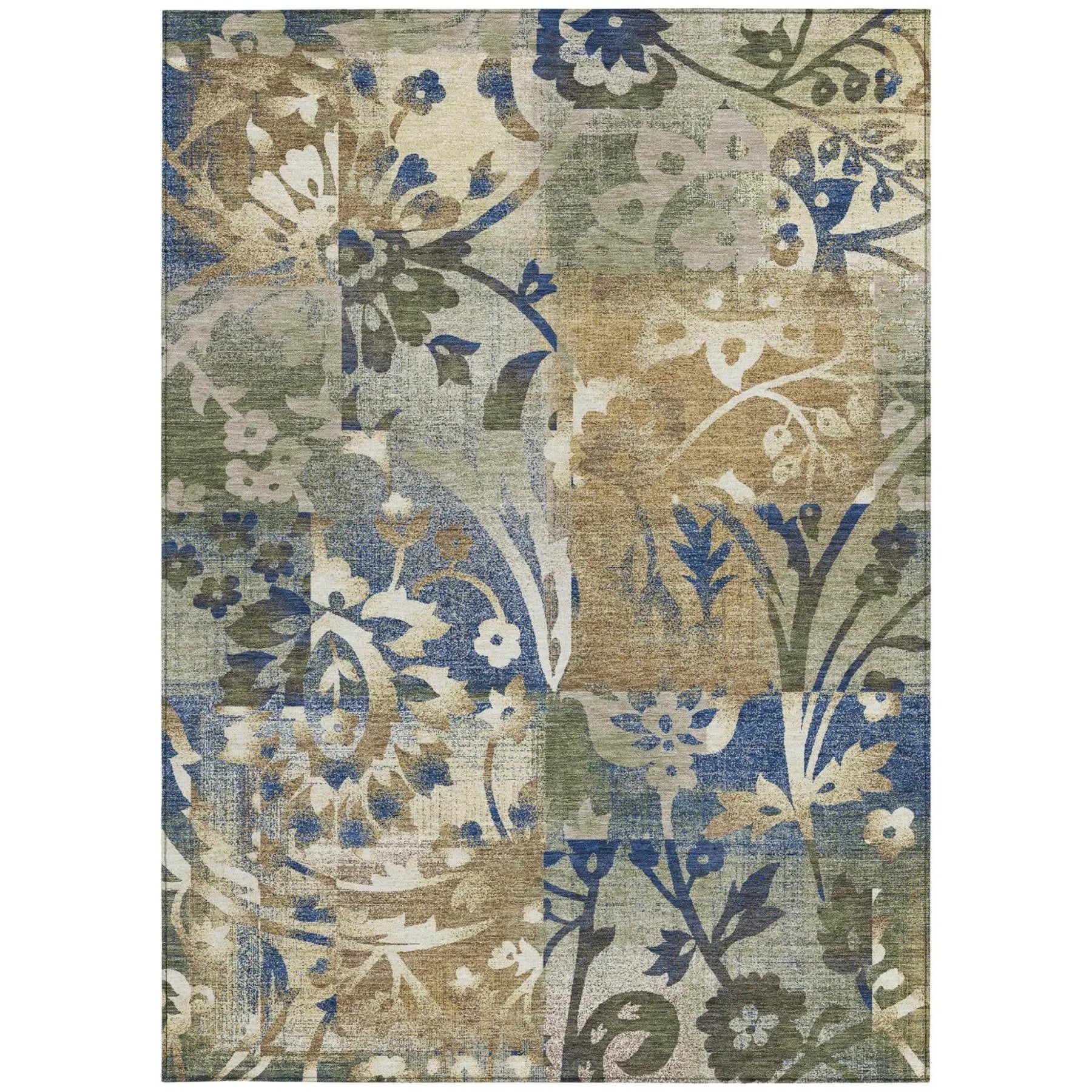 5' X 8' Olive Green And Green Botanical Leaves Washable Indoor Outdoor Area Rug Homeroots Outdoor
