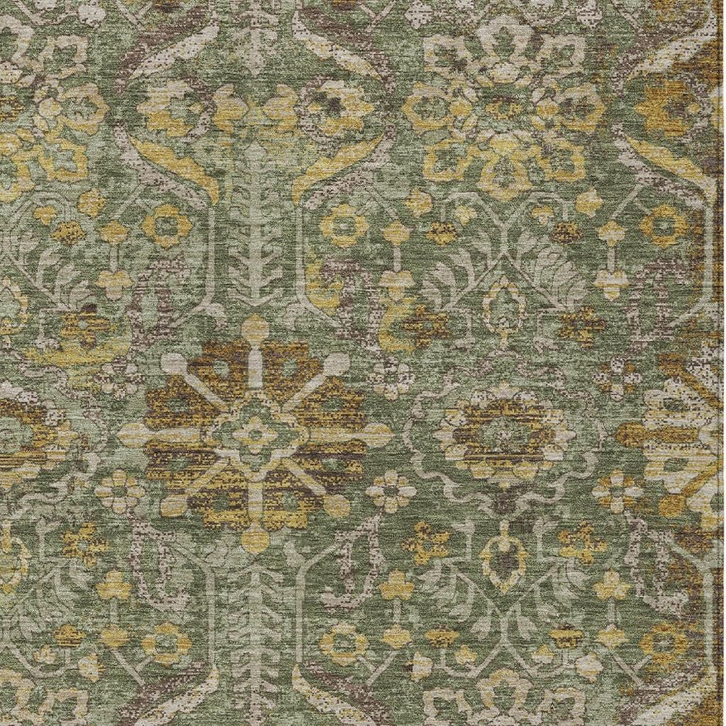 5' X 8' Olive Green And Green Damask Washable Indoor Outdoor Area Rug Homeroots Outdoor