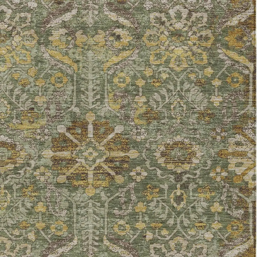 5' X 8' Olive Green And Green Damask Washable Indoor Outdoor Area Rug Homeroots Outdoor