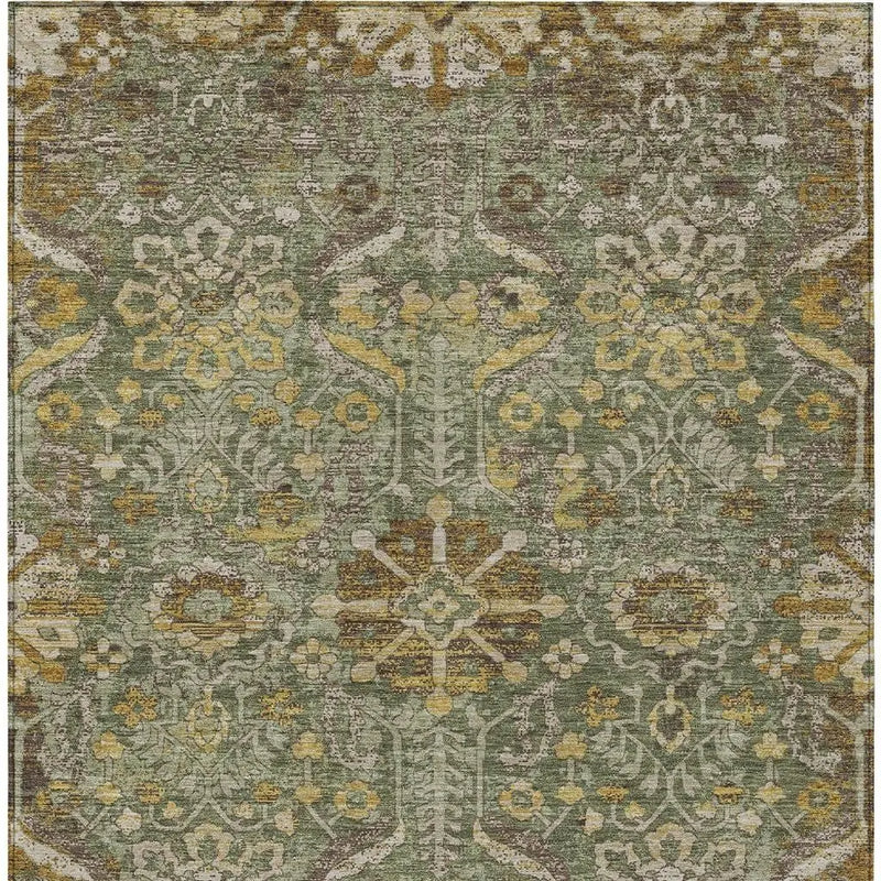 5' X 8' Olive Green And Green Damask Washable Indoor Outdoor Area Rug Homeroots Outdoor