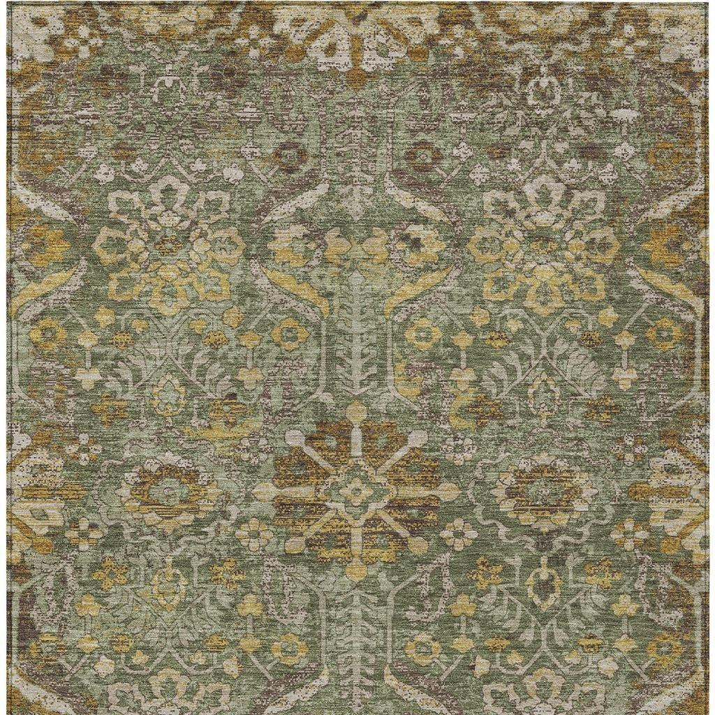 5' X 8' Olive Green And Green Damask Washable Indoor Outdoor Area Rug Homeroots Outdoor