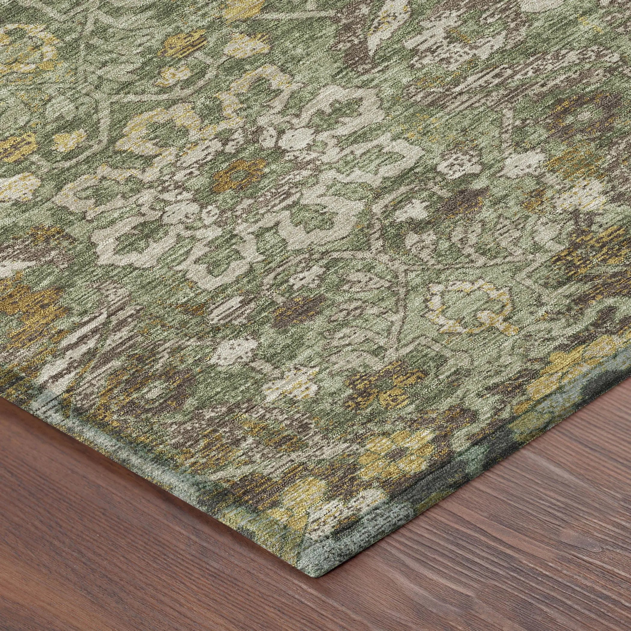 5' X 8' Olive Green And Green Damask Washable Indoor Outdoor Area Rug Homeroots Outdoor