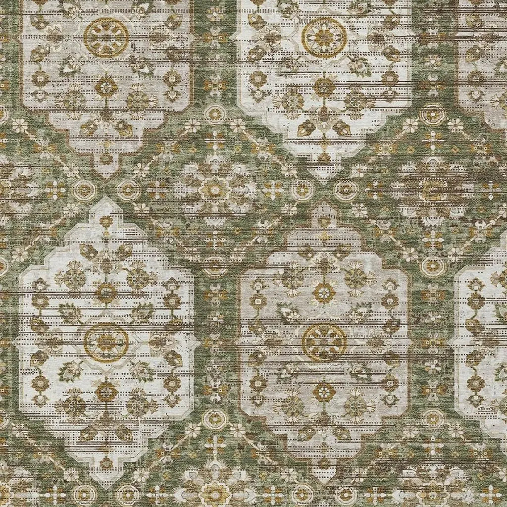 5' X 8' Olive Green And Green Damask Washable Indoor Outdoor Area Rug Homeroots Outdoor