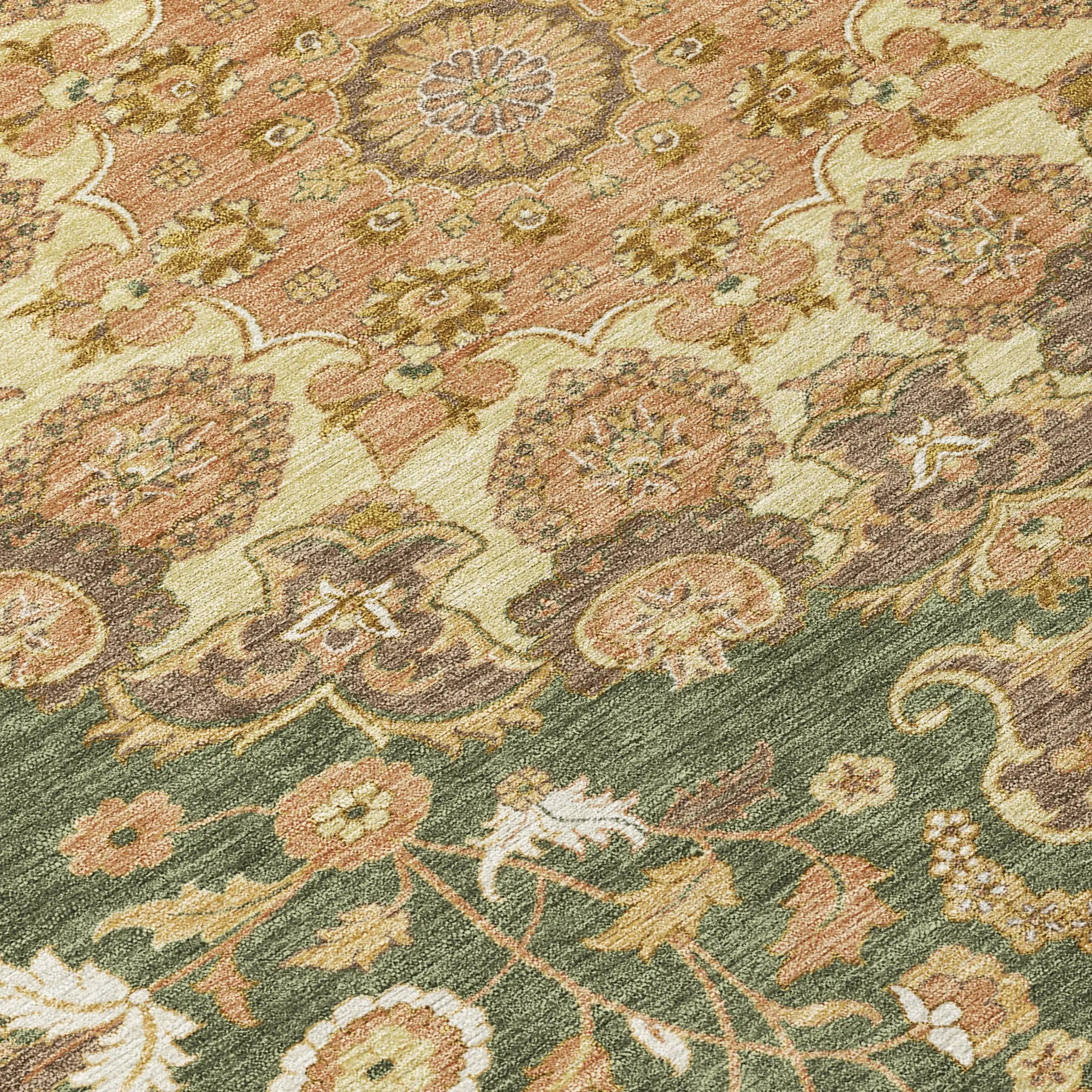 5' X 8' Olive Green And Green Damask Washable Indoor Outdoor Area Rug Homeroots Outdoor