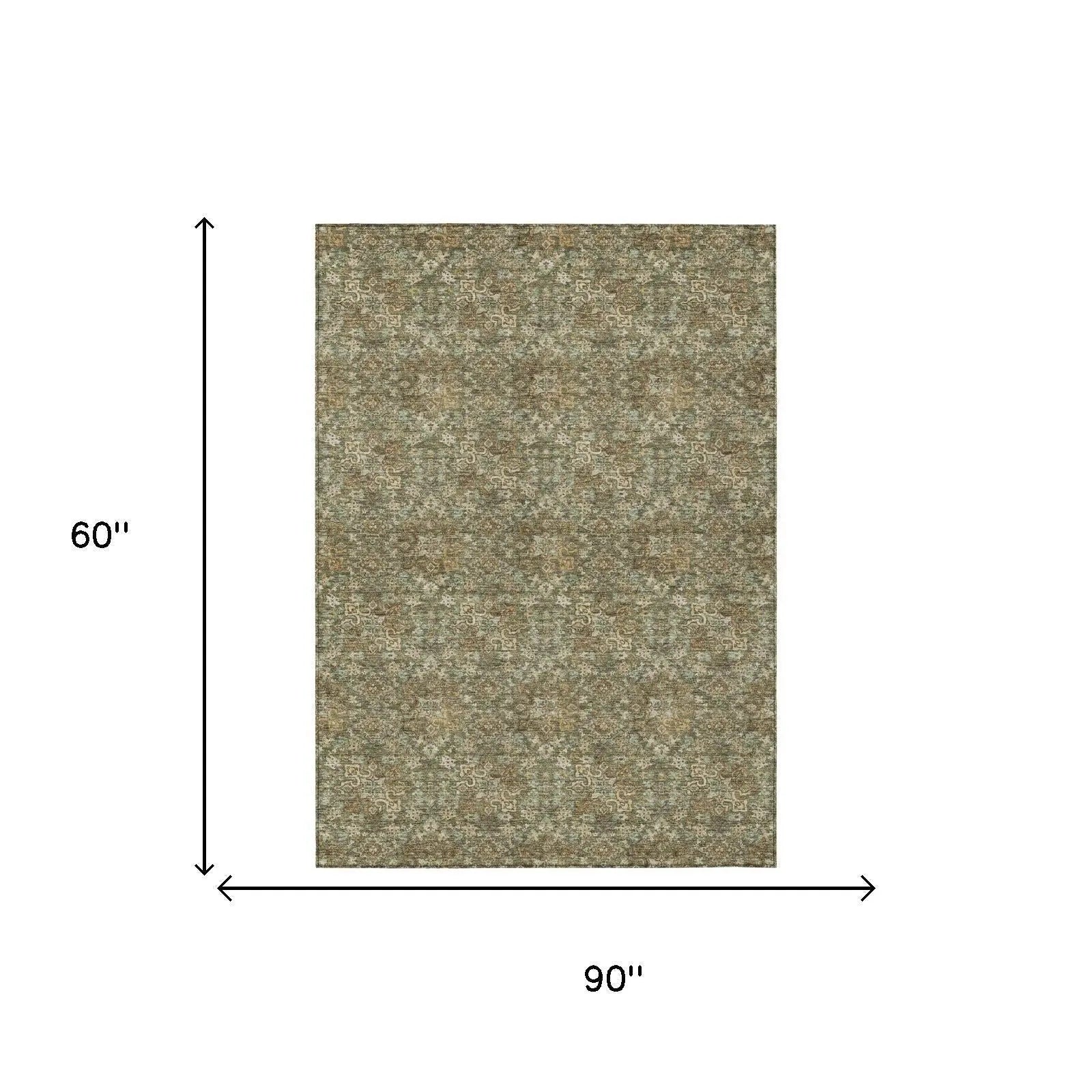 5' X 8' Olive Green And Green Damask Washable Indoor Outdoor Area Rug Homeroots Outdoor