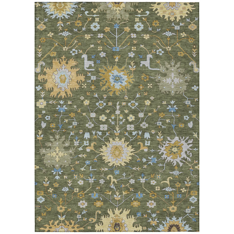 5' X 8' Olive Green And Green Faux Bois Washable Indoor Outdoor Area Rug Homeroots Outdoor