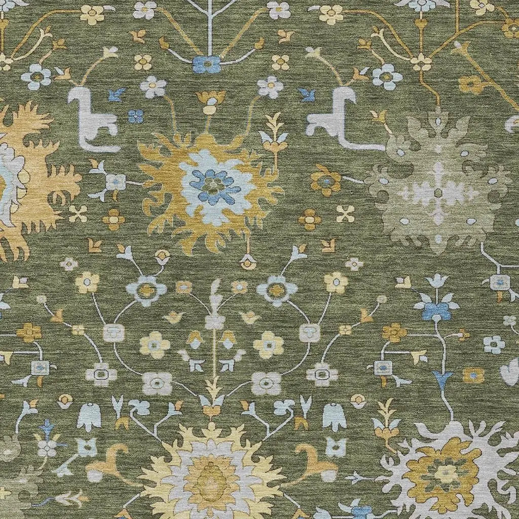 5' X 8' Olive Green And Green Faux Bois Washable Indoor Outdoor Area Rug Homeroots Outdoor