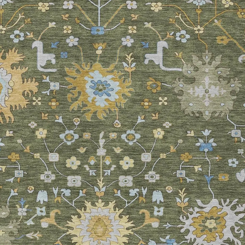 5' X 8' Olive Green And Green Faux Bois Washable Indoor Outdoor Area Rug Homeroots Outdoor