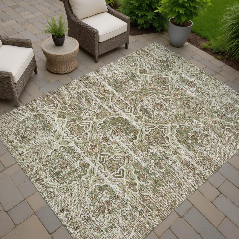 5' X 8' Olive Green And Green Floral Washable Indoor Outdoor Area Rug Homeroots Outdoor