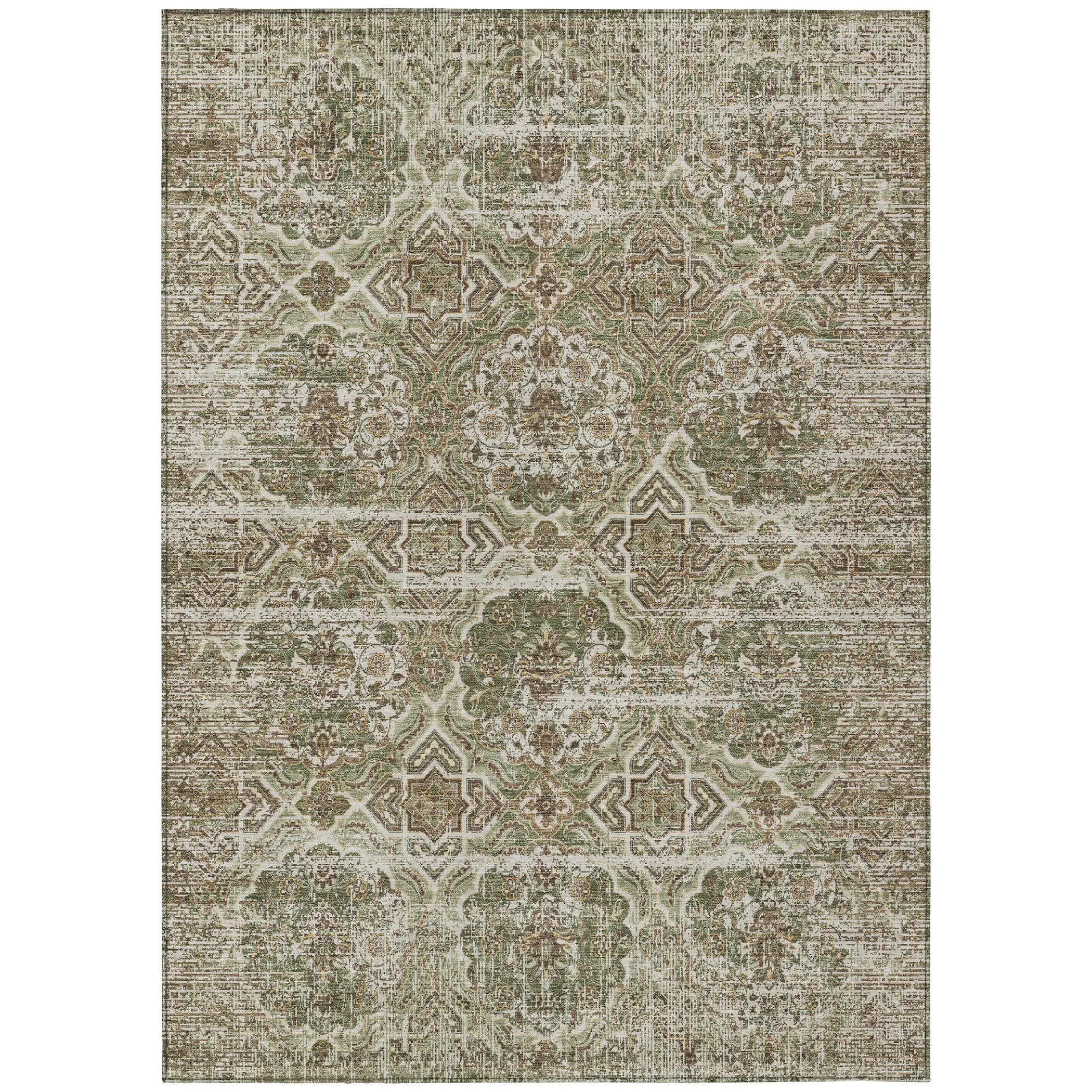 5' X 8' Olive Green And Green Floral Washable Indoor Outdoor Area Rug Homeroots Outdoor