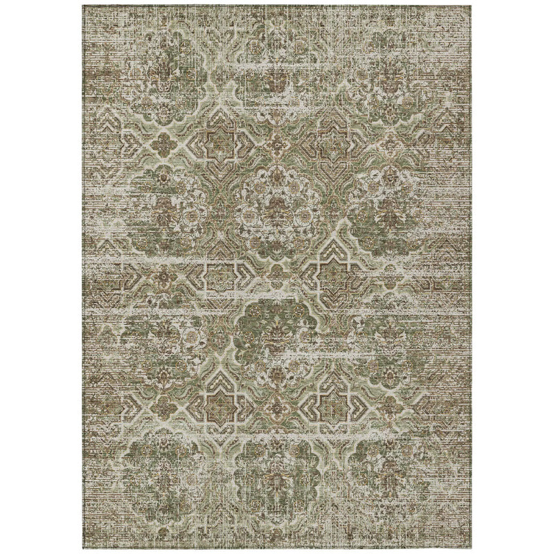 5' X 8' Olive Green And Green Floral Washable Indoor Outdoor Area Rug Homeroots Outdoor