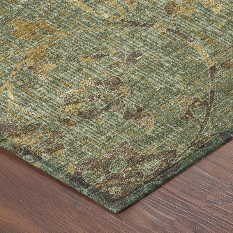 5' X 8' Olive Green And Green Floral Washable Indoor Outdoor Area Rug Homeroots Outdoor