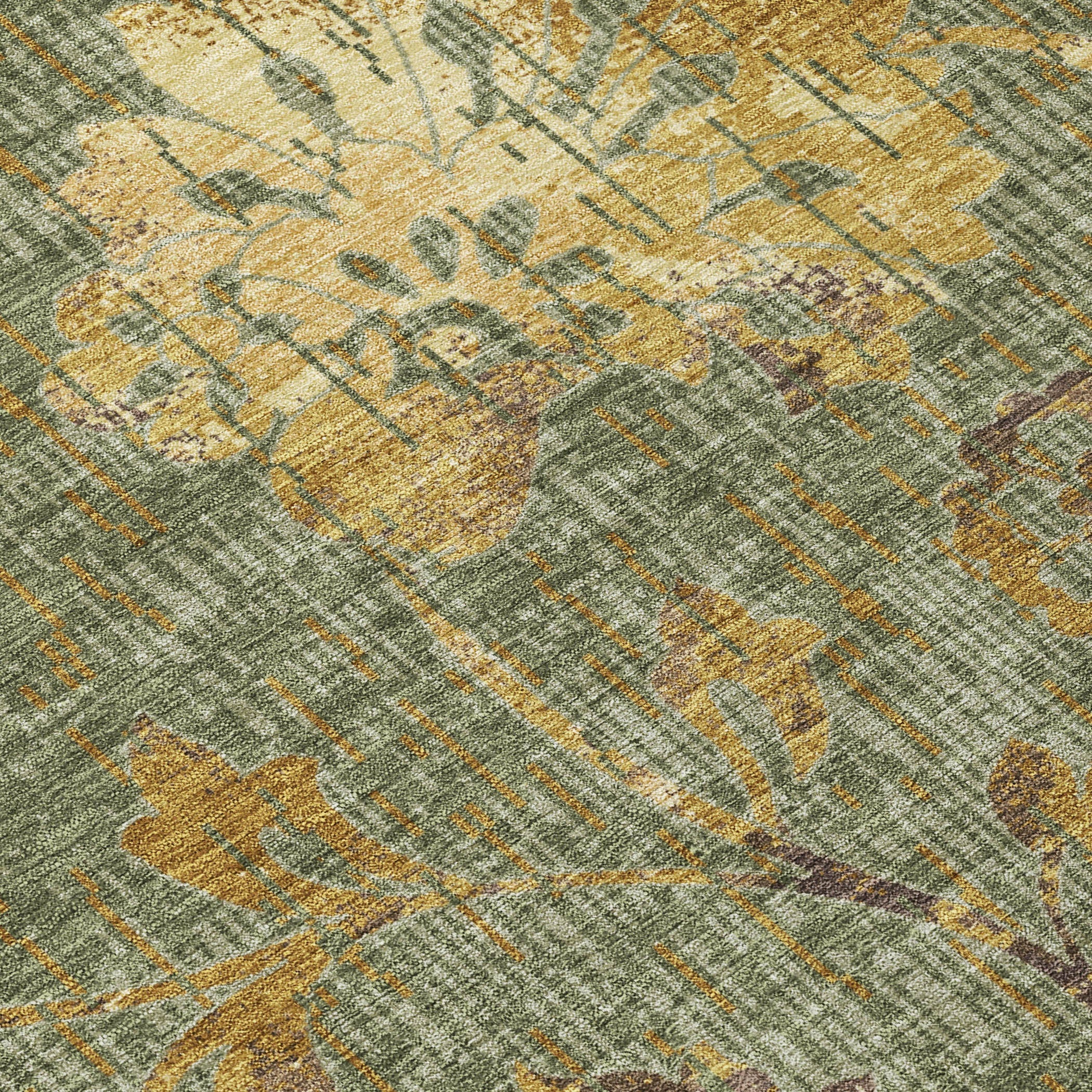 5' X 8' Olive Green And Green Floral Washable Indoor Outdoor Area Rug Homeroots Outdoor