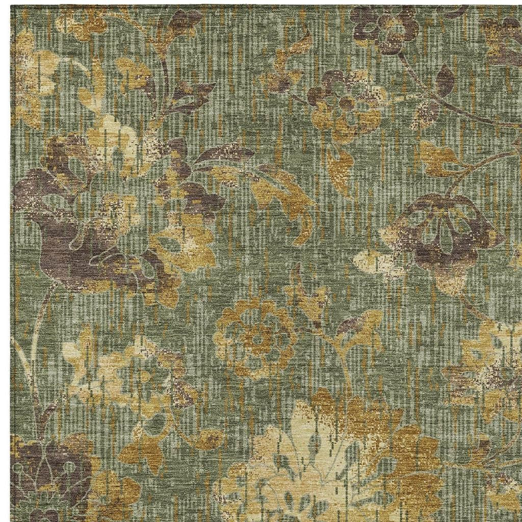 5' X 8' Olive Green And Green Floral Washable Indoor Outdoor Area Rug Homeroots Outdoor