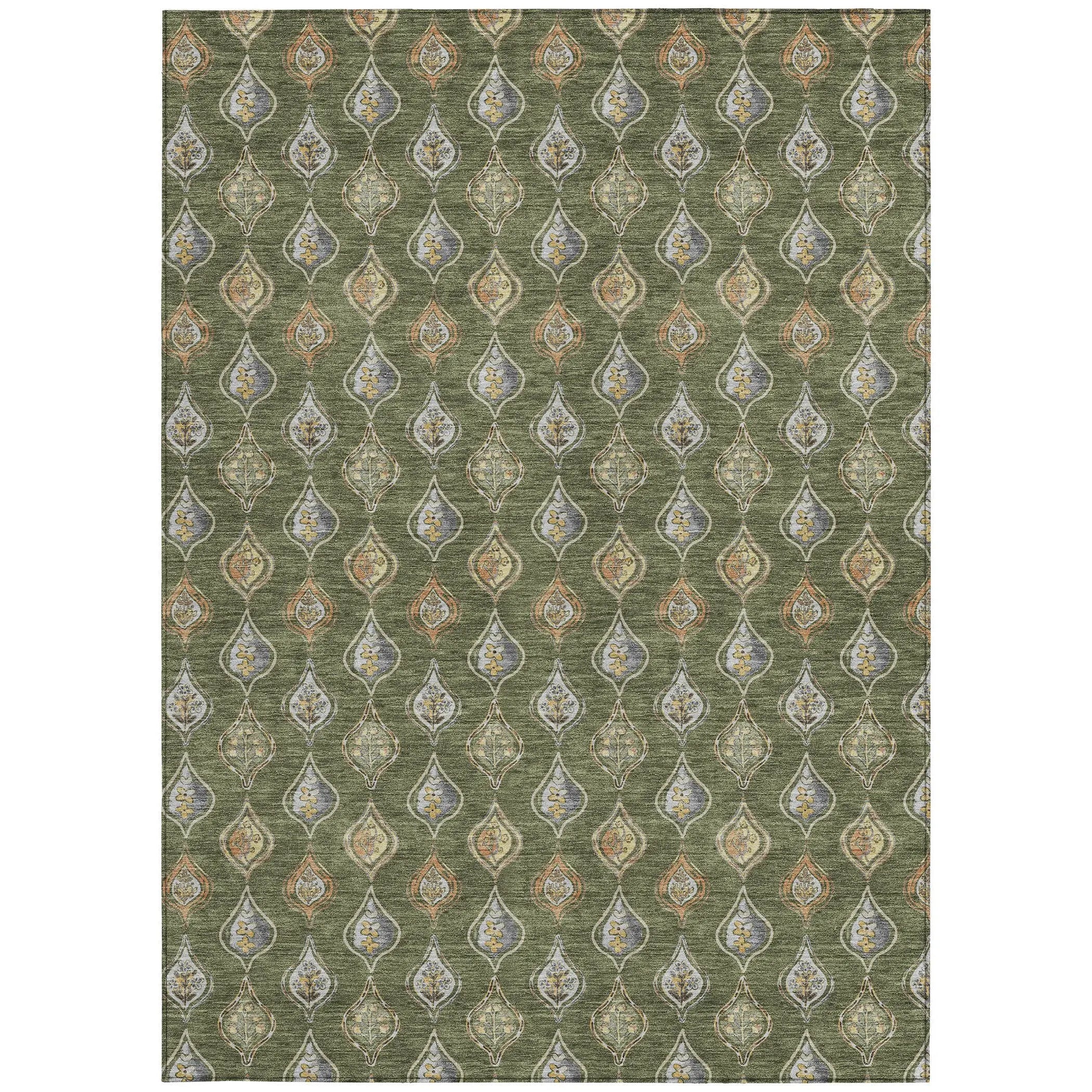 5' X 8' Olive Green And Green Floral Washable Indoor Outdoor Area Rug Homeroots Outdoor