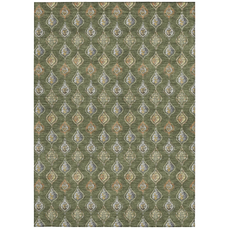5' X 8' Olive Green And Green Floral Washable Indoor Outdoor Area Rug Homeroots Outdoor