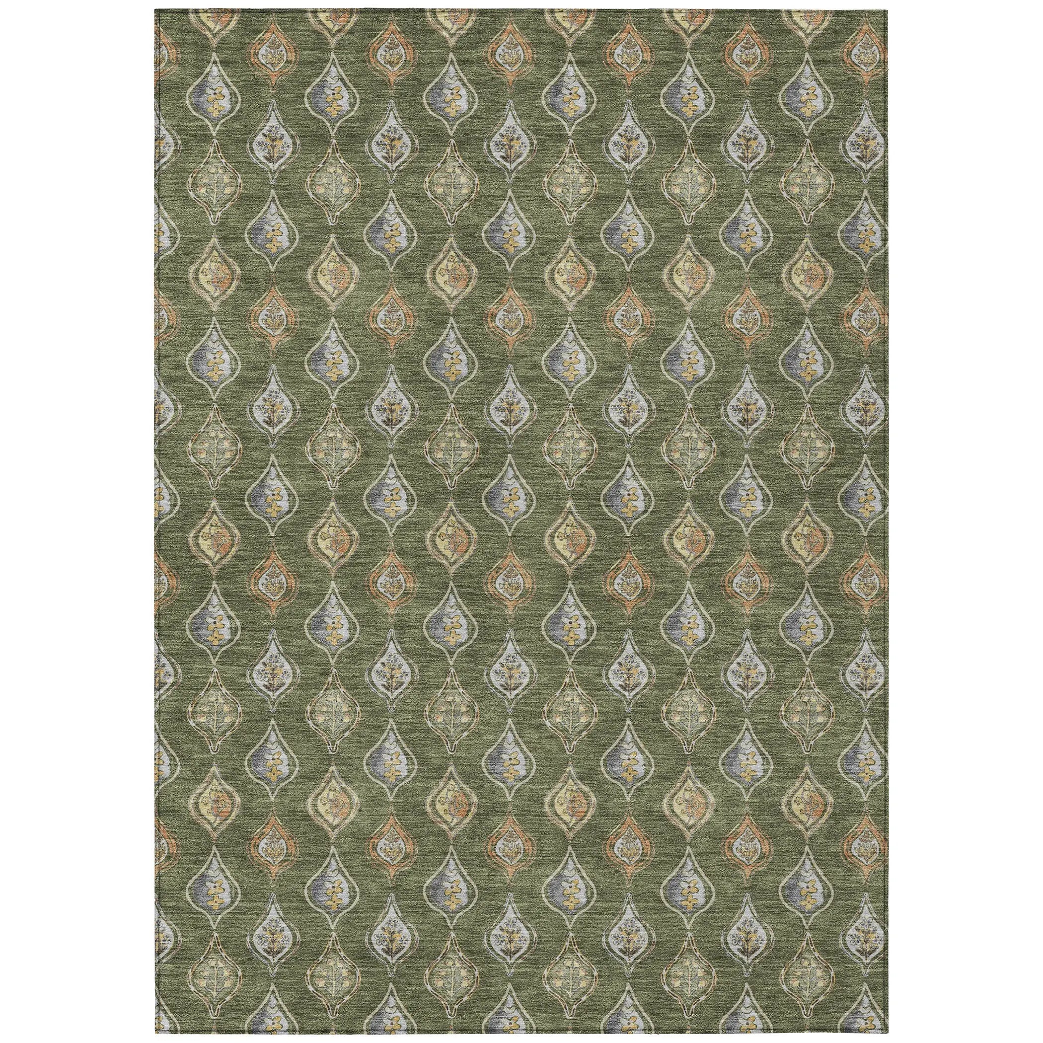 5' X 8' Olive Green And Green Floral Washable Indoor Outdoor Area Rug Homeroots Outdoor