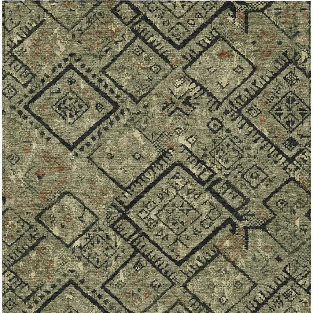 5' X 8' Olive Green And Green Geometric Washable Indoor Outdoor Area Rug Homeroots Outdoor