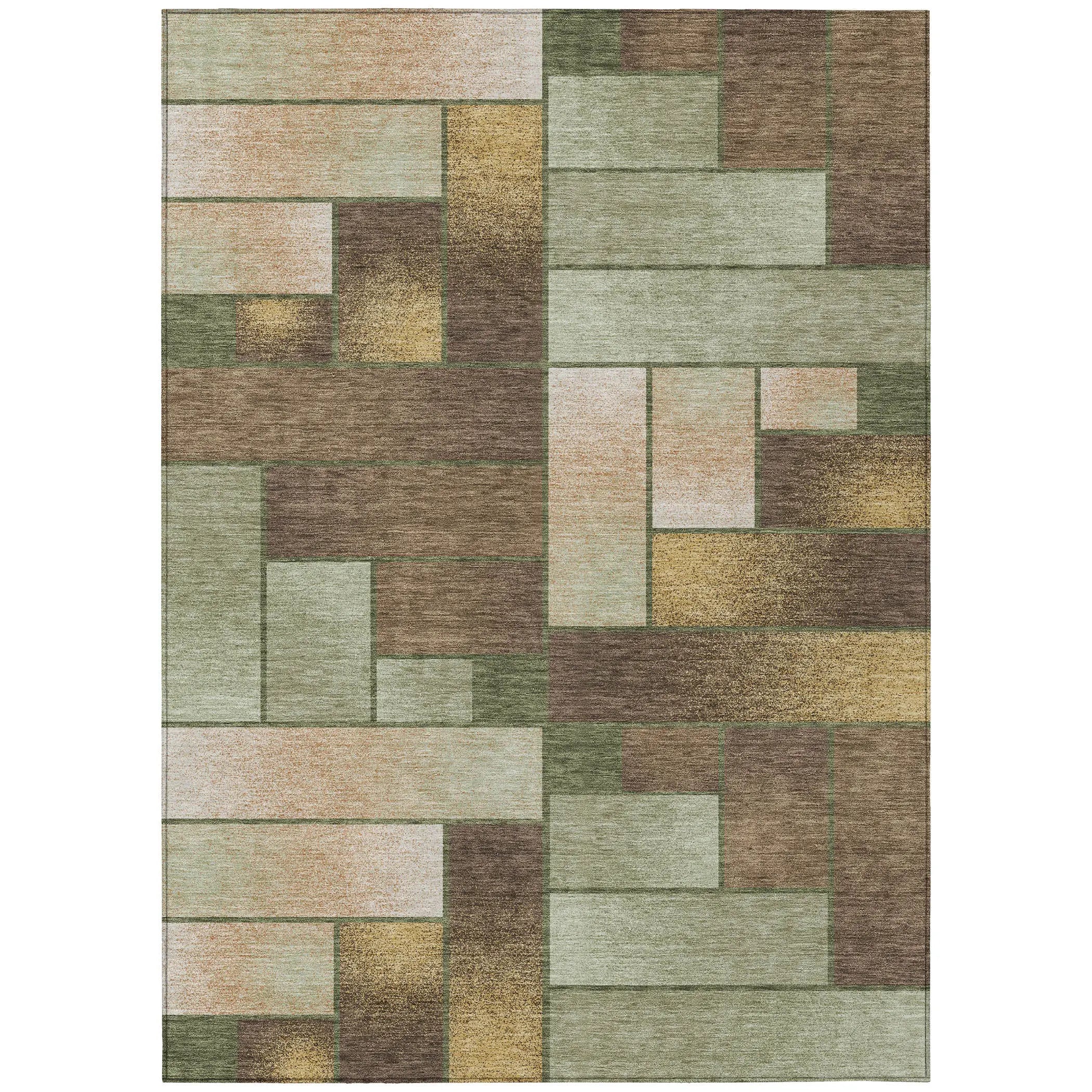 5' X 8' Olive Green And Green Geometric Washable Indoor Outdoor Area Rug Homeroots Outdoor