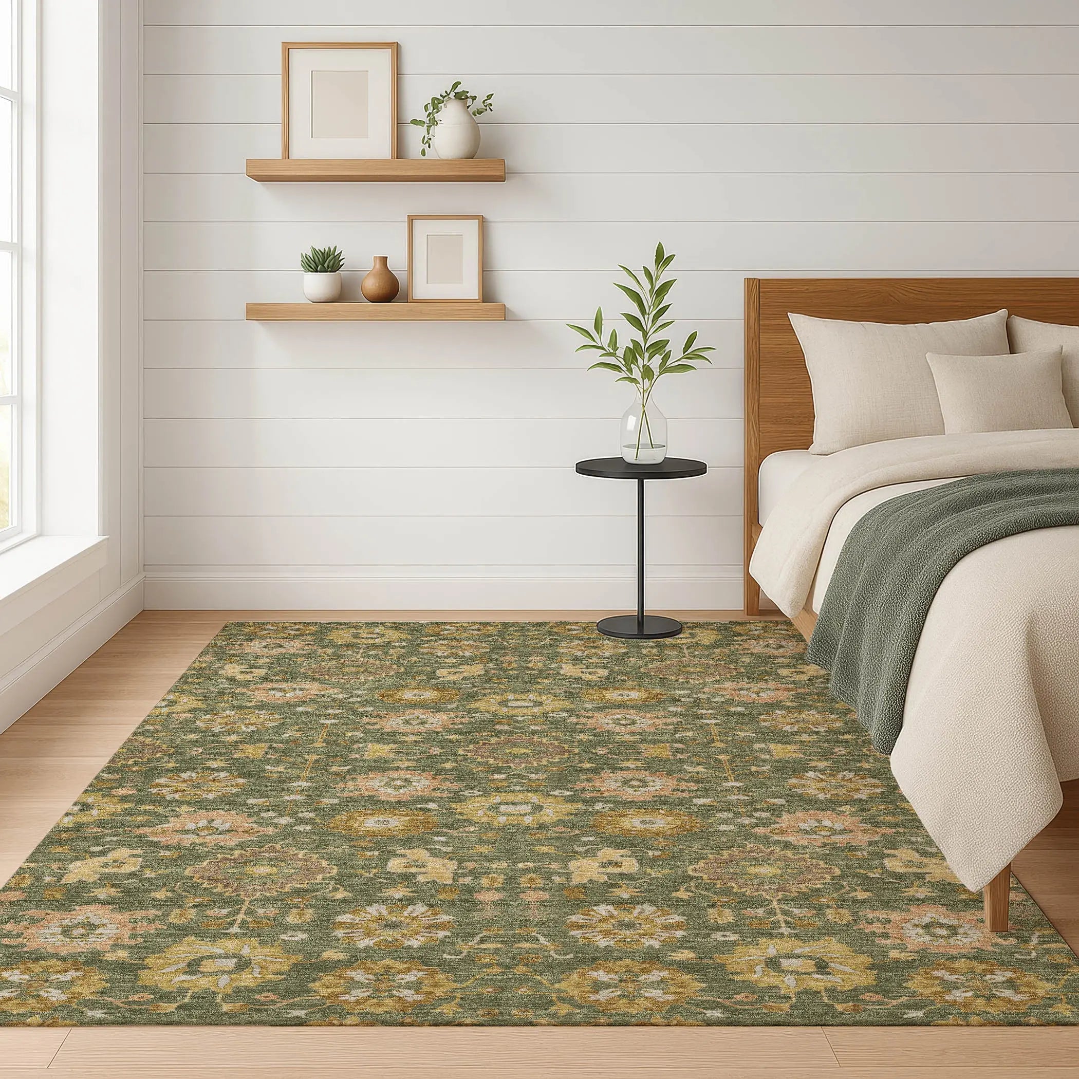 5' X 8' Olive Green And Green Geometric Washable Indoor Outdoor Area Rug Homeroots Outdoor