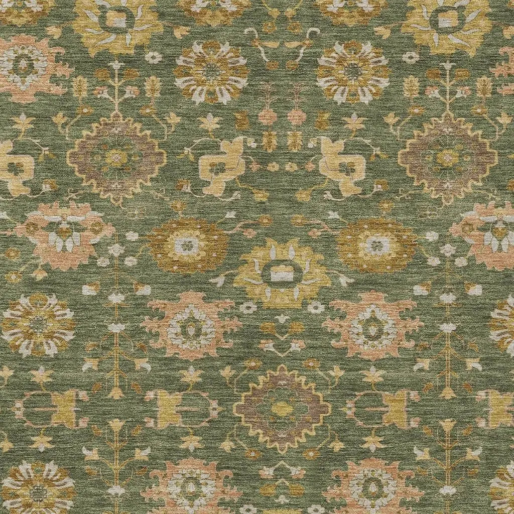 5' X 8' Olive Green And Green Geometric Washable Indoor Outdoor Area Rug Homeroots Outdoor