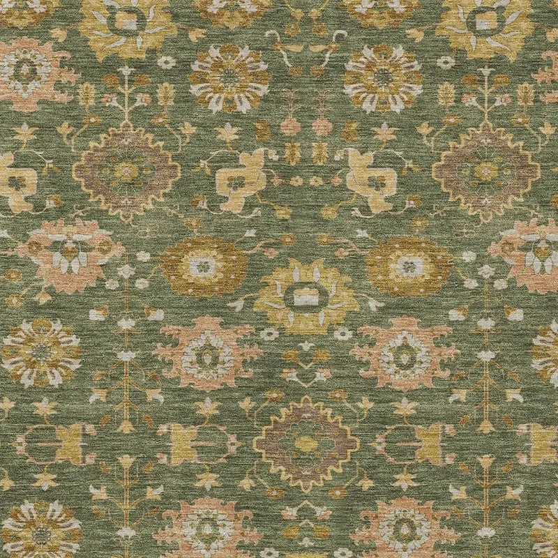 5' X 8' Olive Green And Green Geometric Washable Indoor Outdoor Area Rug Homeroots Outdoor