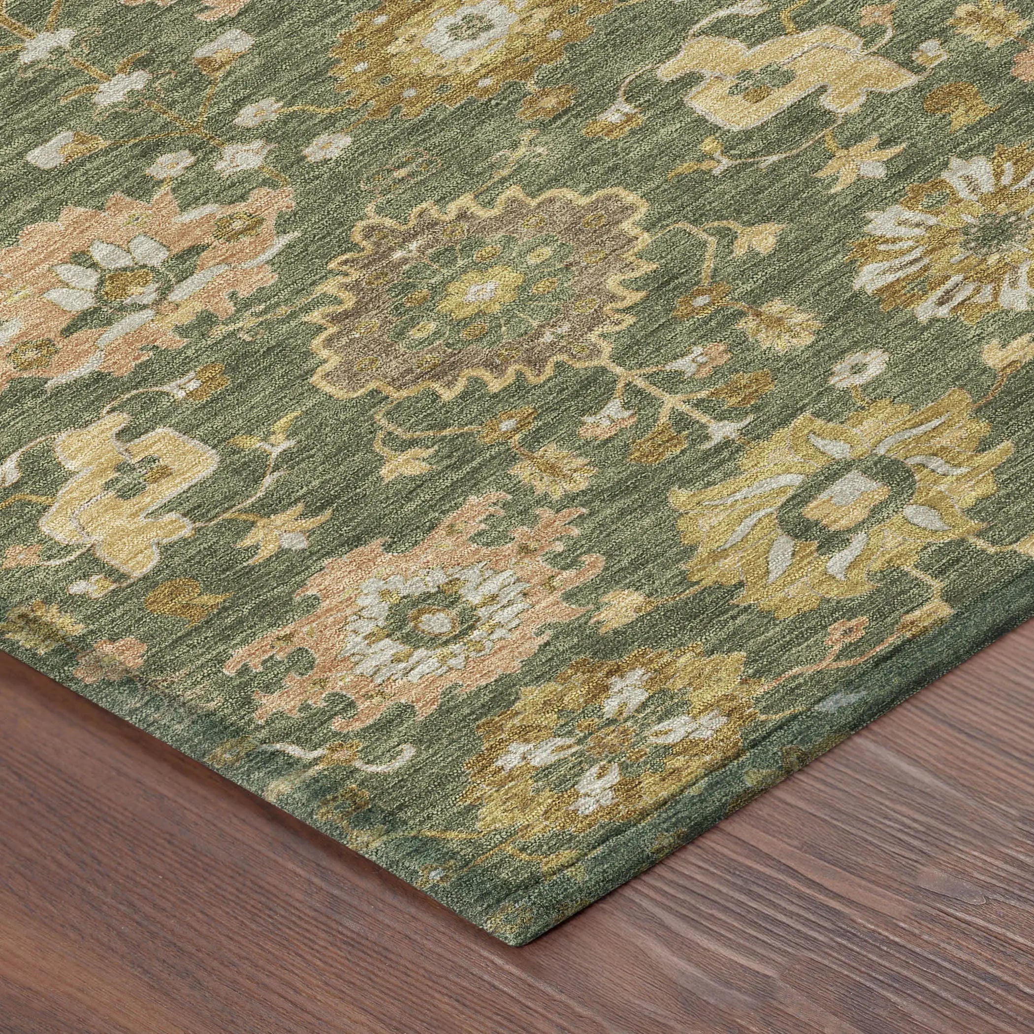 5' X 8' Olive Green And Green Geometric Washable Indoor Outdoor Area Rug Homeroots Outdoor