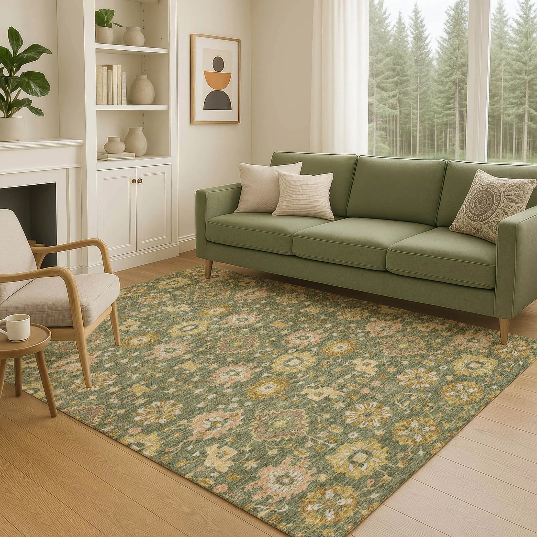 5' X 8' Olive Green And Green Geometric Washable Indoor Outdoor Area Rug Homeroots Outdoor