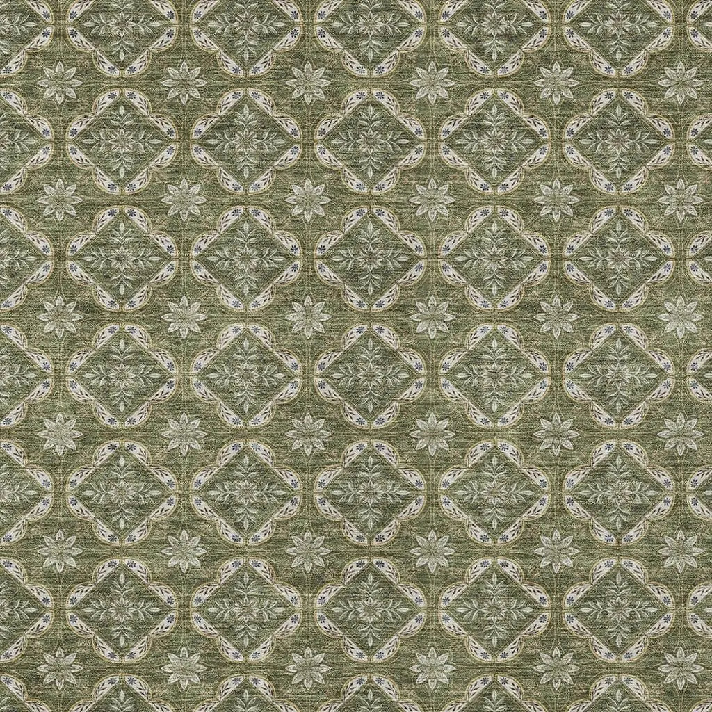 5' X 8' Olive Green And Green Geometric Washable Indoor Outdoor Area Rug Homeroots Outdoor