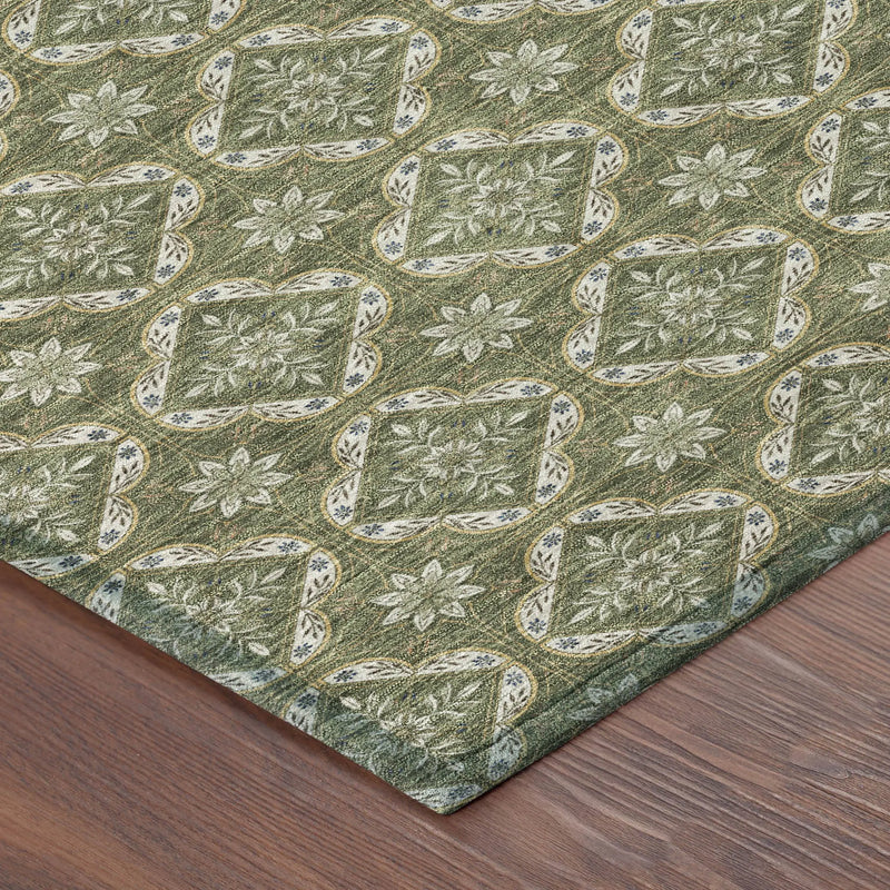 5' X 8' Olive Green And Green Geometric Washable Indoor Outdoor Area Rug Homeroots Outdoor