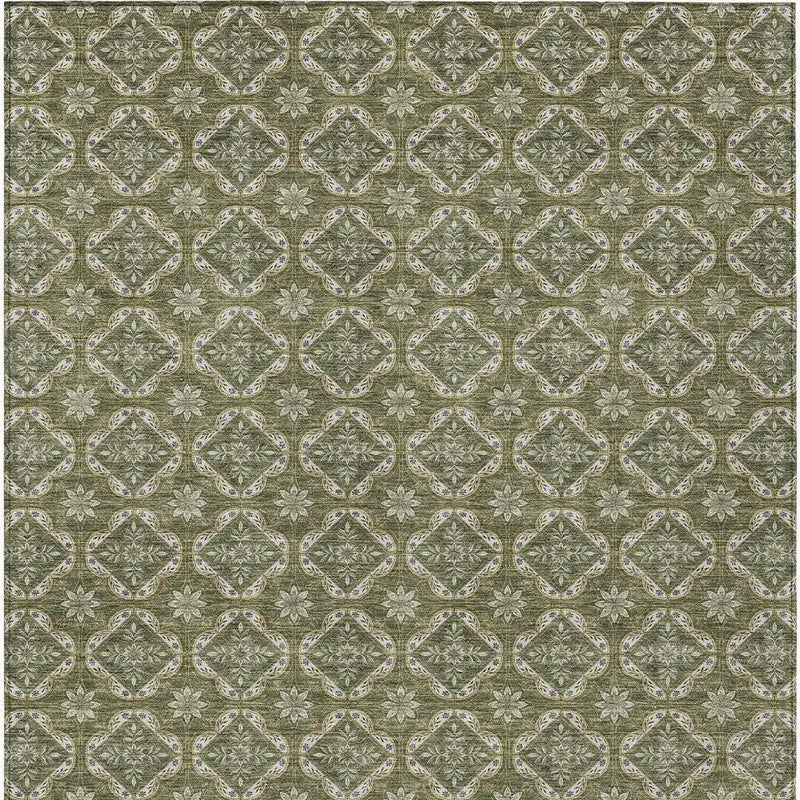 5' X 8' Olive Green And Green Geometric Washable Indoor Outdoor Area Rug Homeroots Outdoor