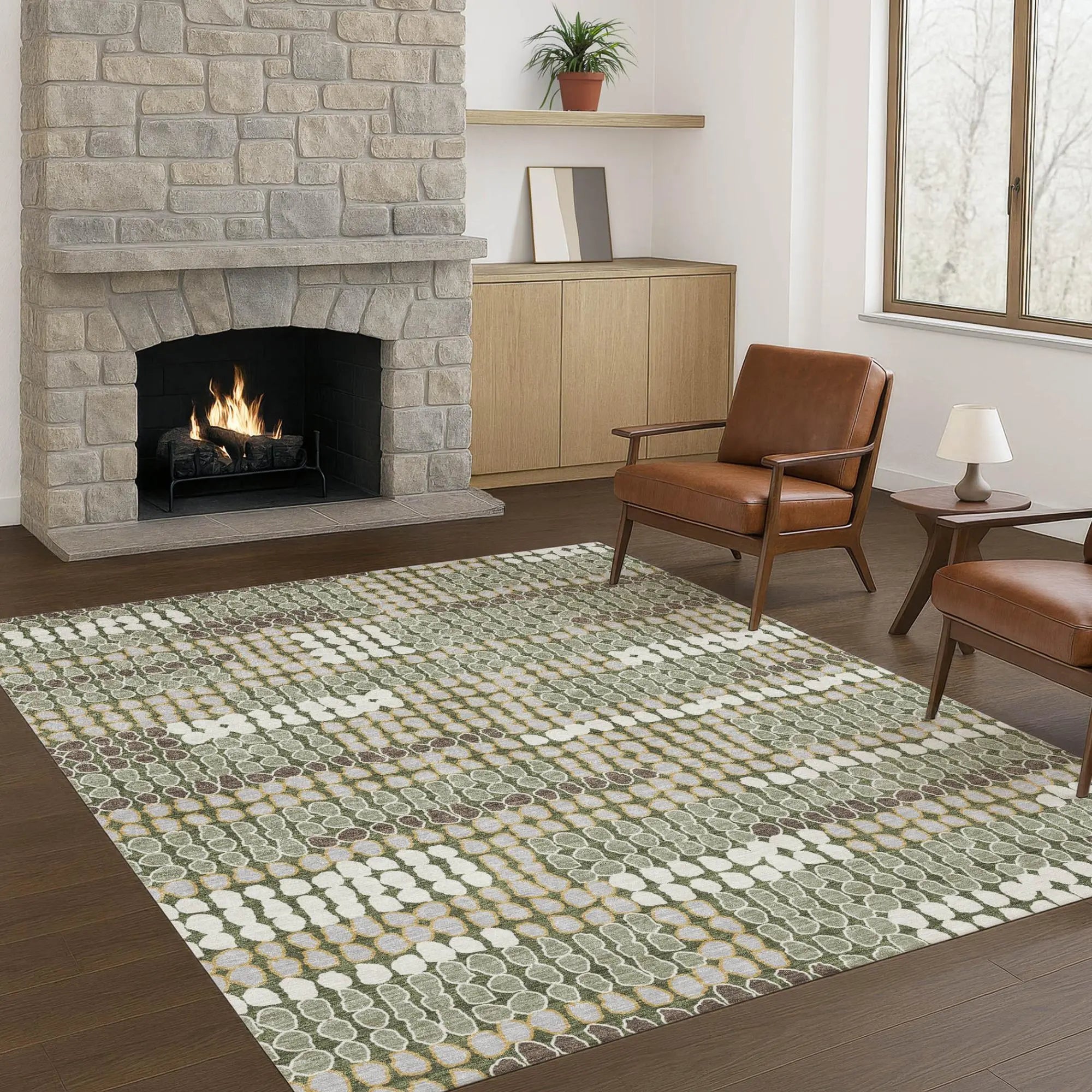 5' X 8' Olive Green And Green Geometric Washable Indoor Outdoor Area Rug Homeroots Outdoor