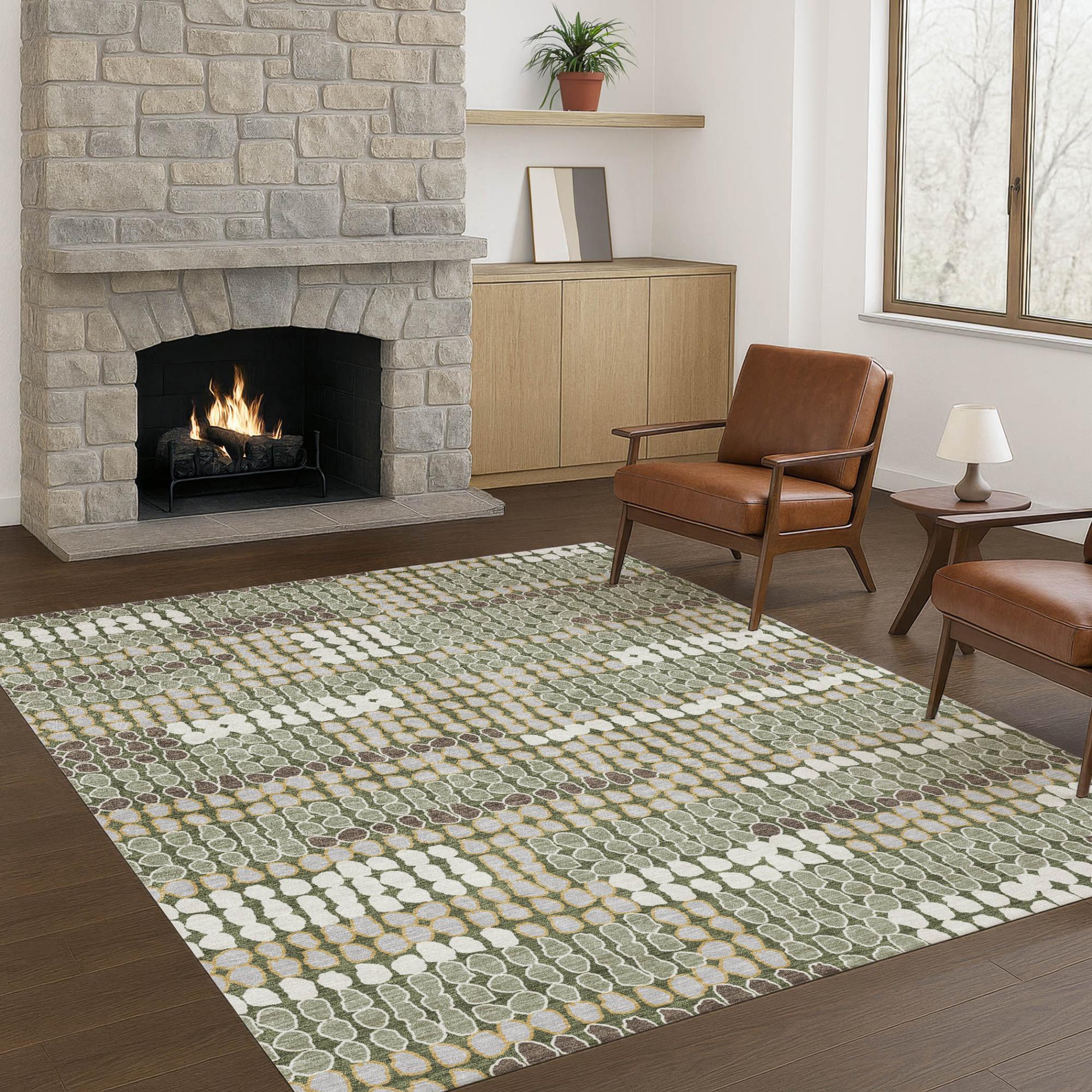 5' X 8' Olive Green And Green Geometric Washable Indoor Outdoor Area Rug Homeroots Outdoor