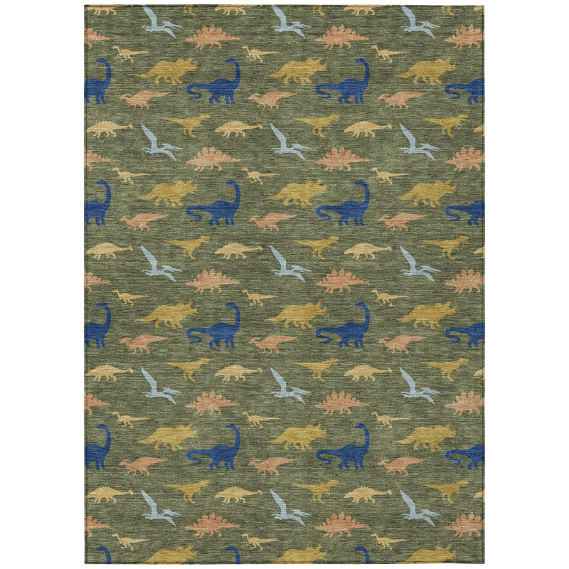 5' X 8' Olive Green And Green Geometric Washable Indoor Outdoor Area Rug Homeroots Outdoor