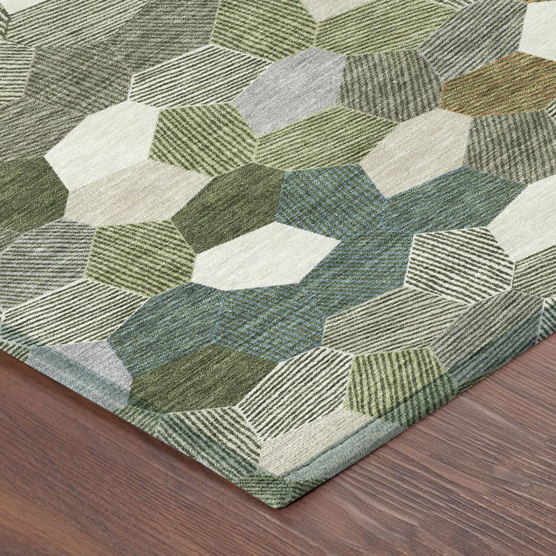 5' X 8' Olive Green And Green Geometric Washable Indoor Outdoor Area Rug Homeroots Outdoor
