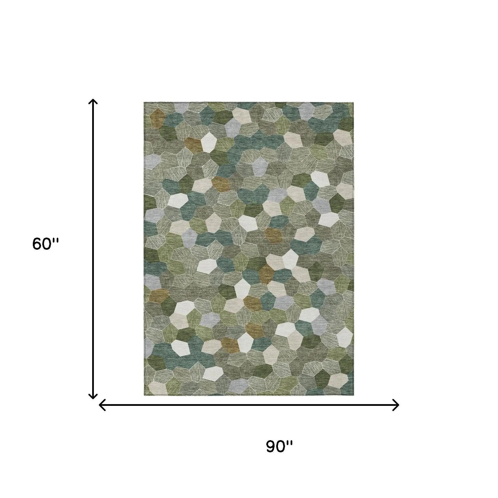 5' X 8' Olive Green And Green Geometric Washable Indoor Outdoor Area Rug Homeroots Outdoor