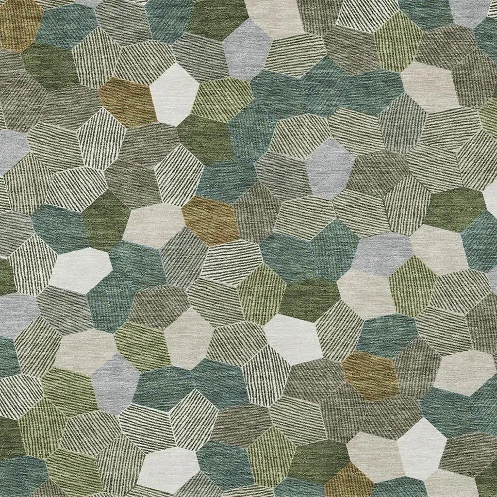 5' X 8' Olive Green And Green Geometric Washable Indoor Outdoor Area Rug Homeroots Outdoor