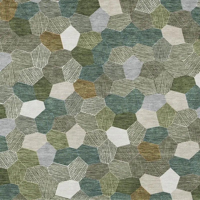 5' X 8' Olive Green And Green Geometric Washable Indoor Outdoor Area Rug Homeroots Outdoor