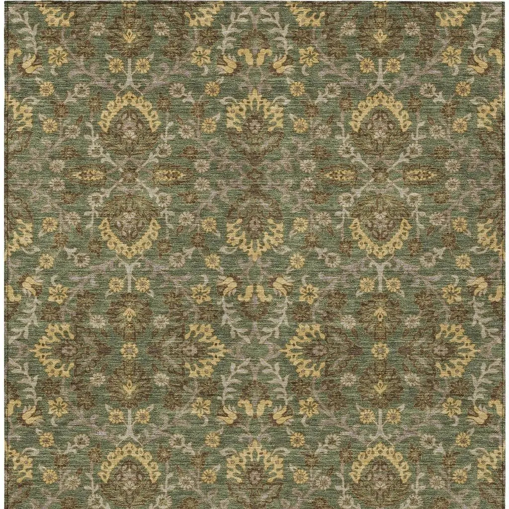 5' X 8' Olive Green And Green Geometric Washable Indoor Outdoor Area Rug Homeroots Outdoor