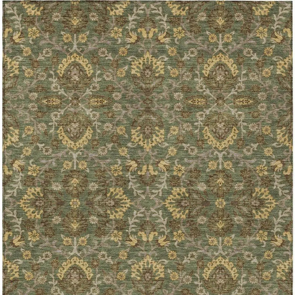 5' X 8' Olive Green And Green Geometric Washable Indoor Outdoor Area Rug Homeroots Outdoor