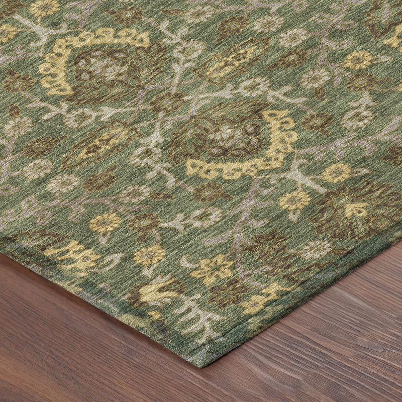 5' X 8' Olive Green And Green Geometric Washable Indoor Outdoor Area Rug Homeroots Outdoor