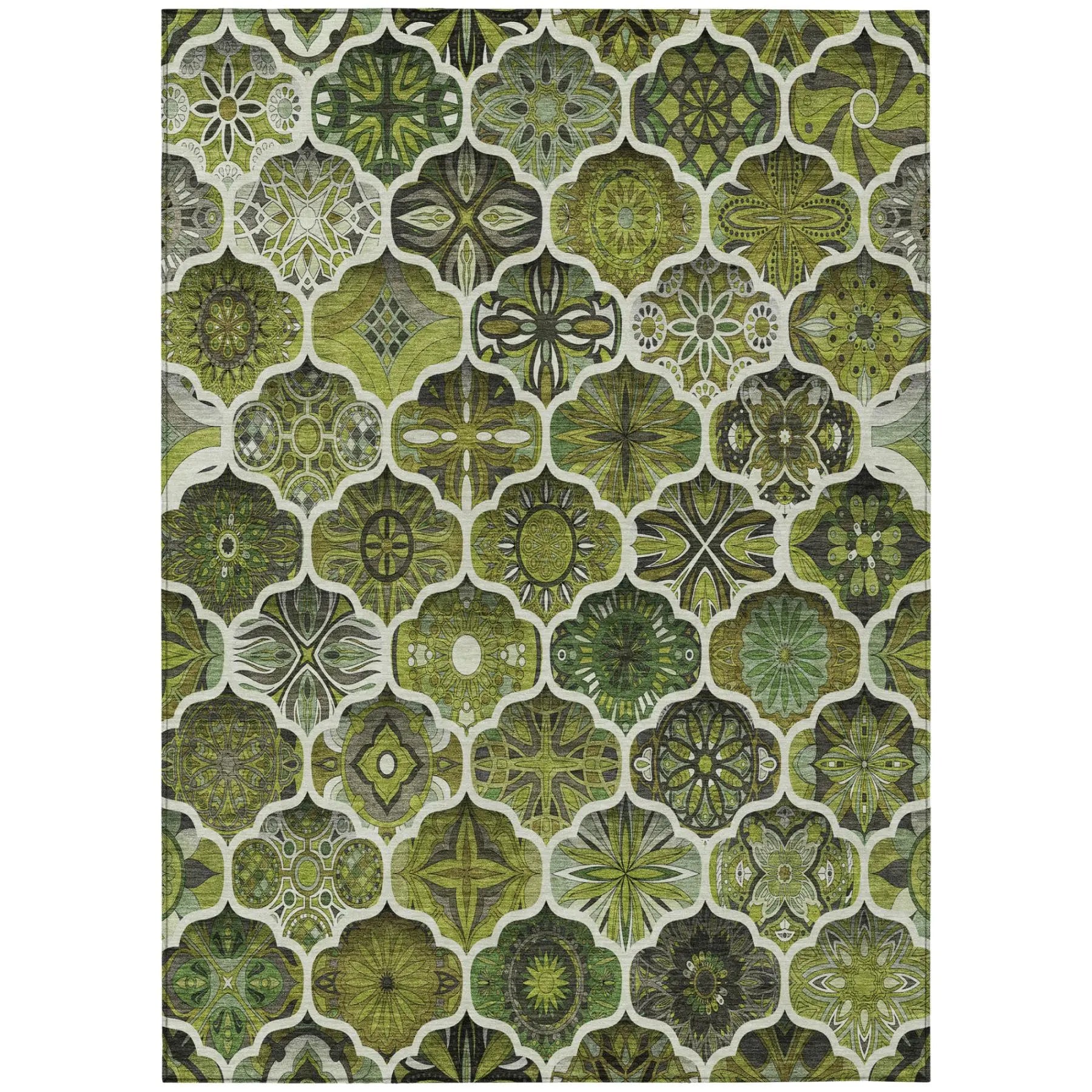 5' X 8' Olive Green And Green Ogee Washable Indoor Outdoor Area Rug Homeroots Outdoor