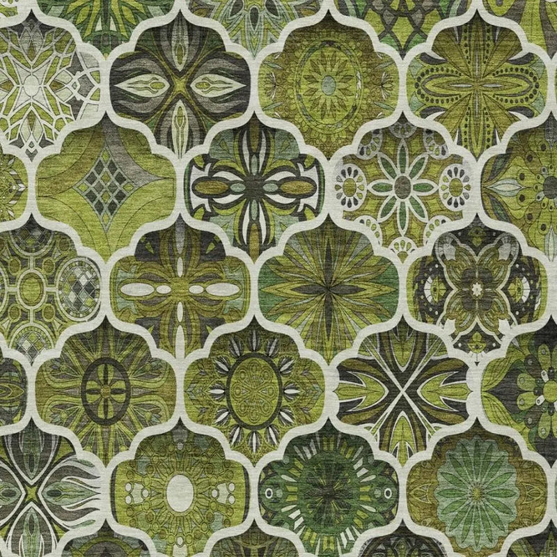 5' X 8' Olive Green And Green Ogee Washable Indoor Outdoor Area Rug Homeroots Outdoor