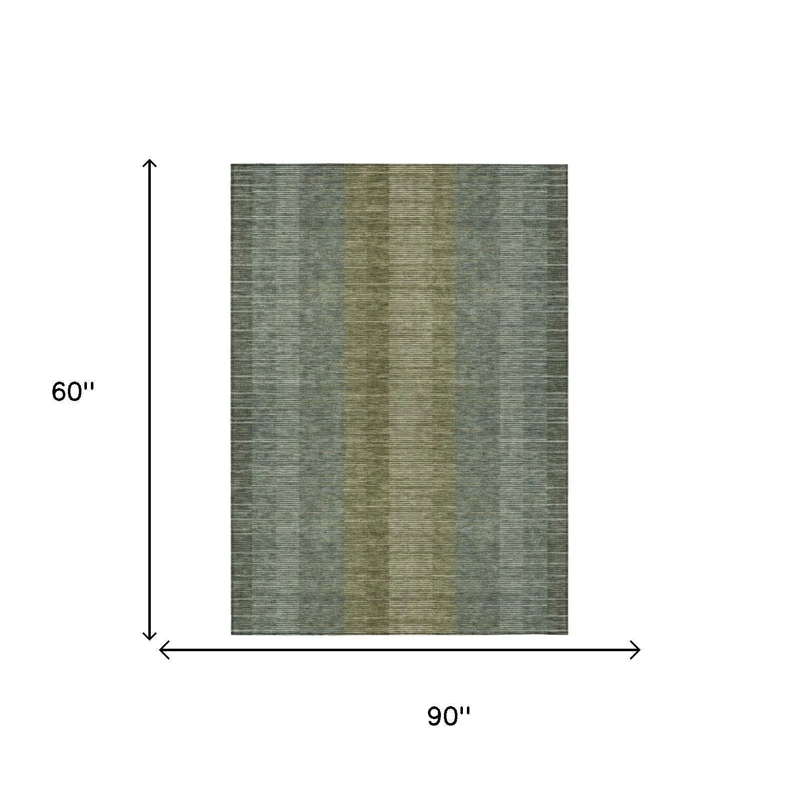 5' X 8' Olive Green And Green Striped Washable Indoor Outdoor Area Rug Homeroots Outdoor