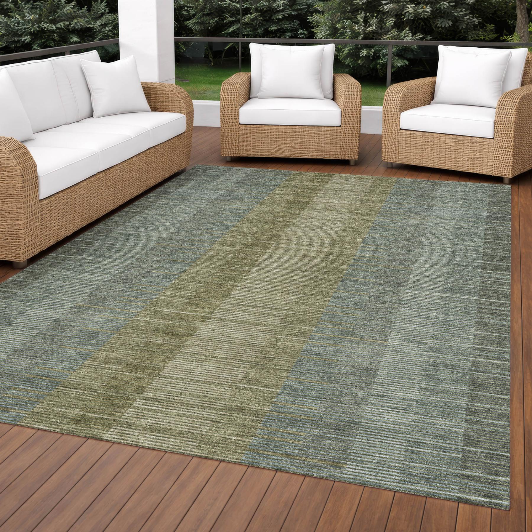 5' X 8' Olive Green And Green Striped Washable Indoor Outdoor Area Rug Homeroots Outdoor