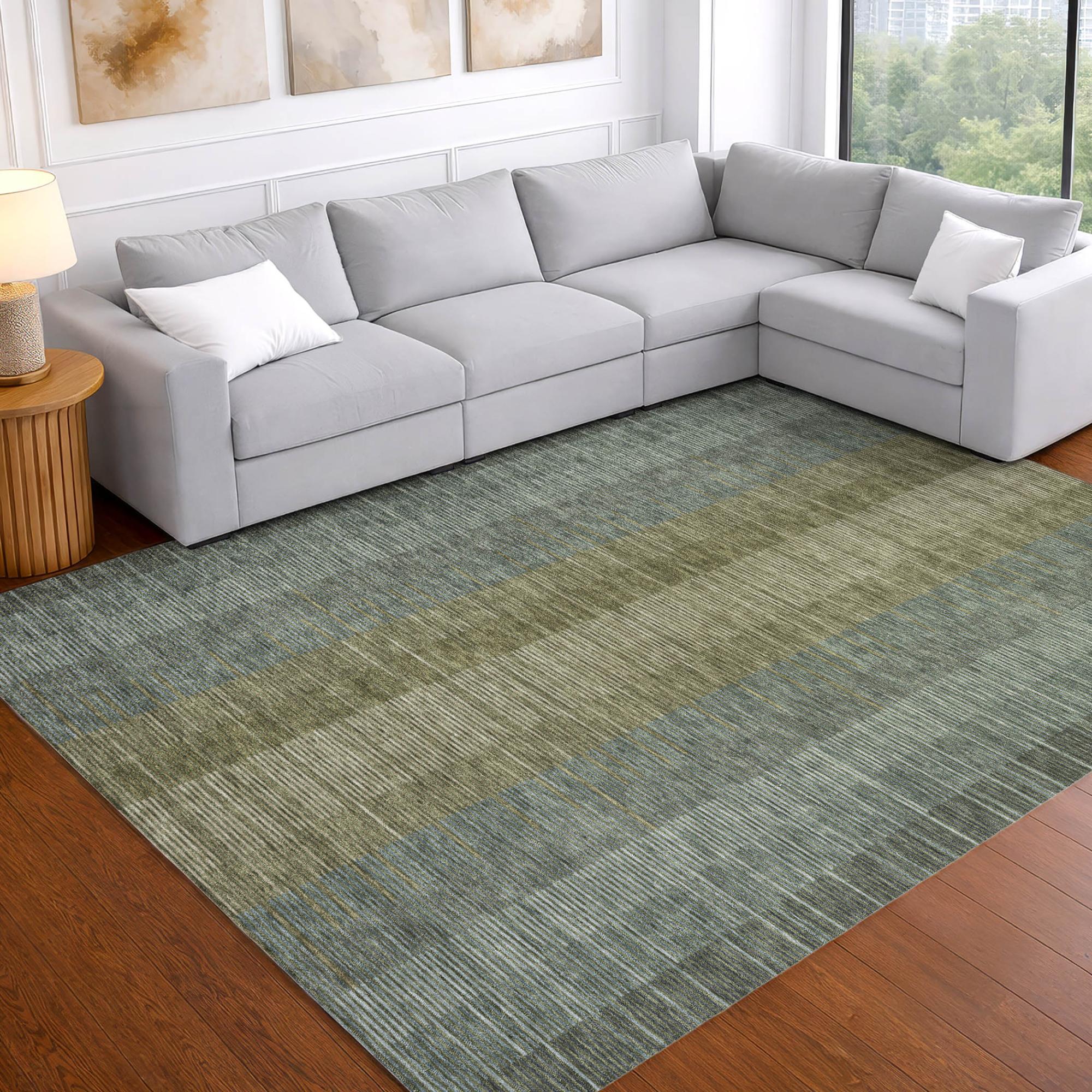 5' X 8' Olive Green And Green Striped Washable Indoor Outdoor Area Rug Homeroots Outdoor