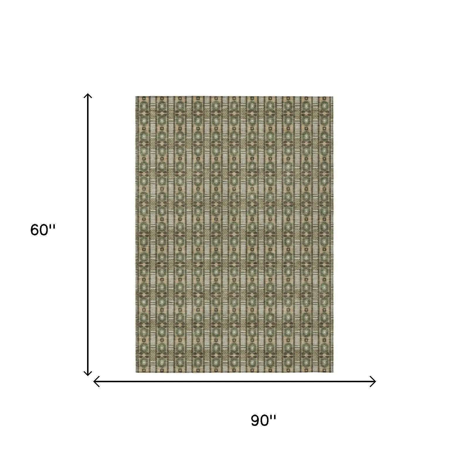 5' X 8' Olive Green And Green Striped Washable Indoor Outdoor Area Rug Homeroots Outdoor
