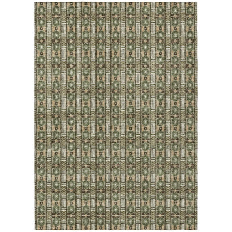 5' X 8' Olive Green And Green Striped Washable Indoor Outdoor Area Rug Homeroots Outdoor