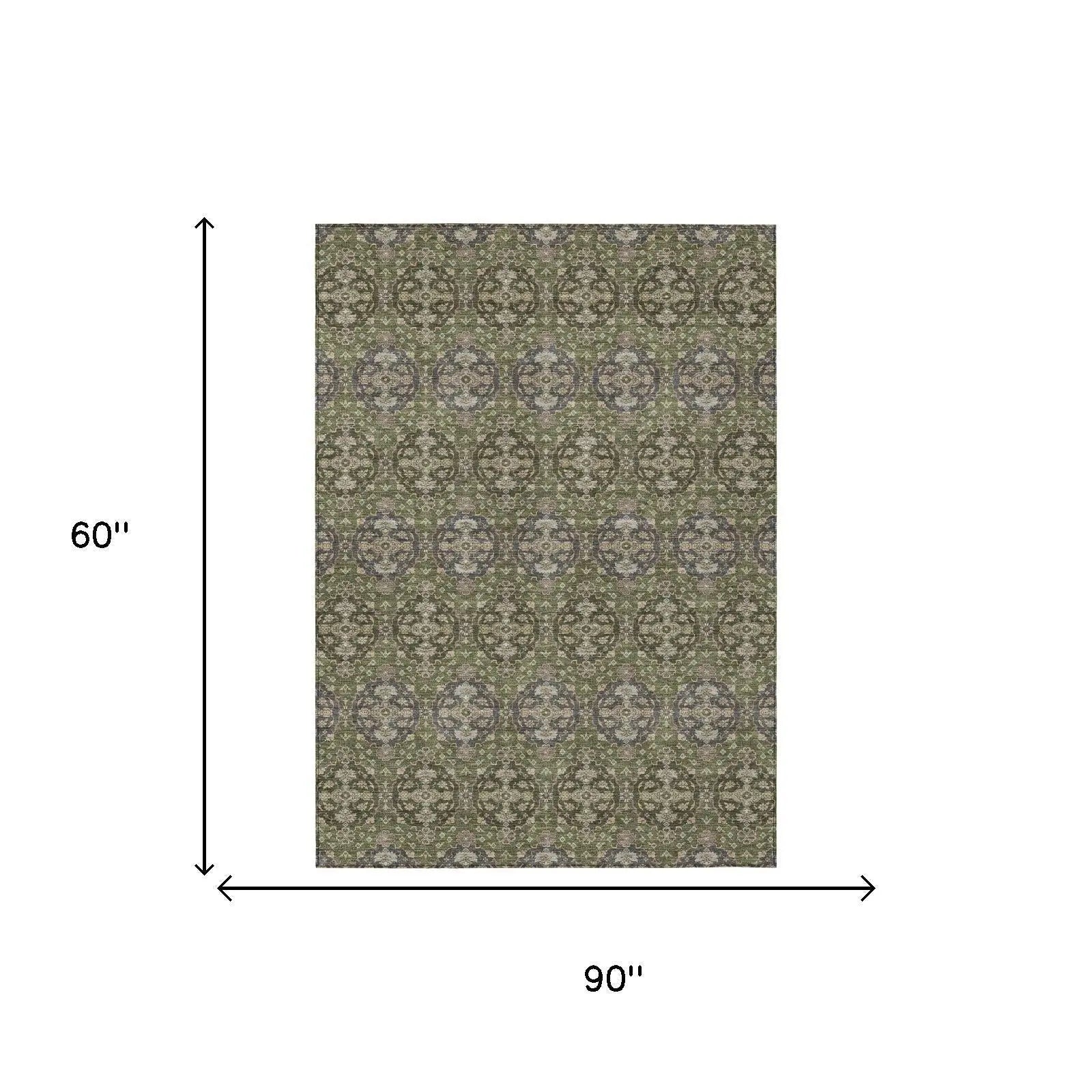 5' X 8' Olive Green And Green Striped Washable Indoor Outdoor Area Rug Homeroots Outdoor