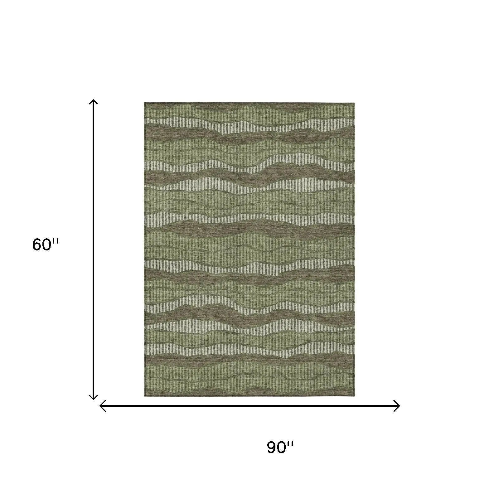 5' X 8' Olive Green And Green Striped Washable Indoor Outdoor Area Rug Homeroots Outdoor